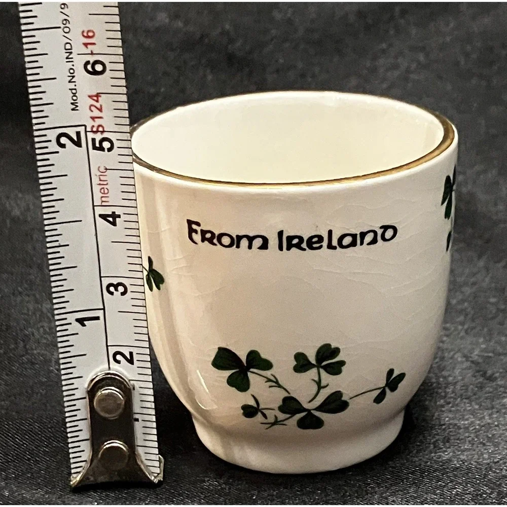 VTG Carrigaline Cork Ireland Gold Trim Lucky Irish Shamrock Souvenir Shot Glass